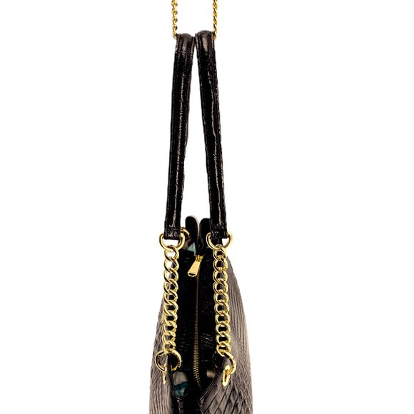 BRAHMIN BLACK CORINGTON TOTE w/ GOLD CHAIN STRAPS - Picture 7 of 12